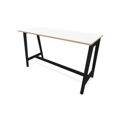 Narbutas Nova Wood Hochtisch 1050mm hoch - 1800x700mm - Gestell Esche Schwarz - Tischplatte Weiss mit Holzkante - 6020603