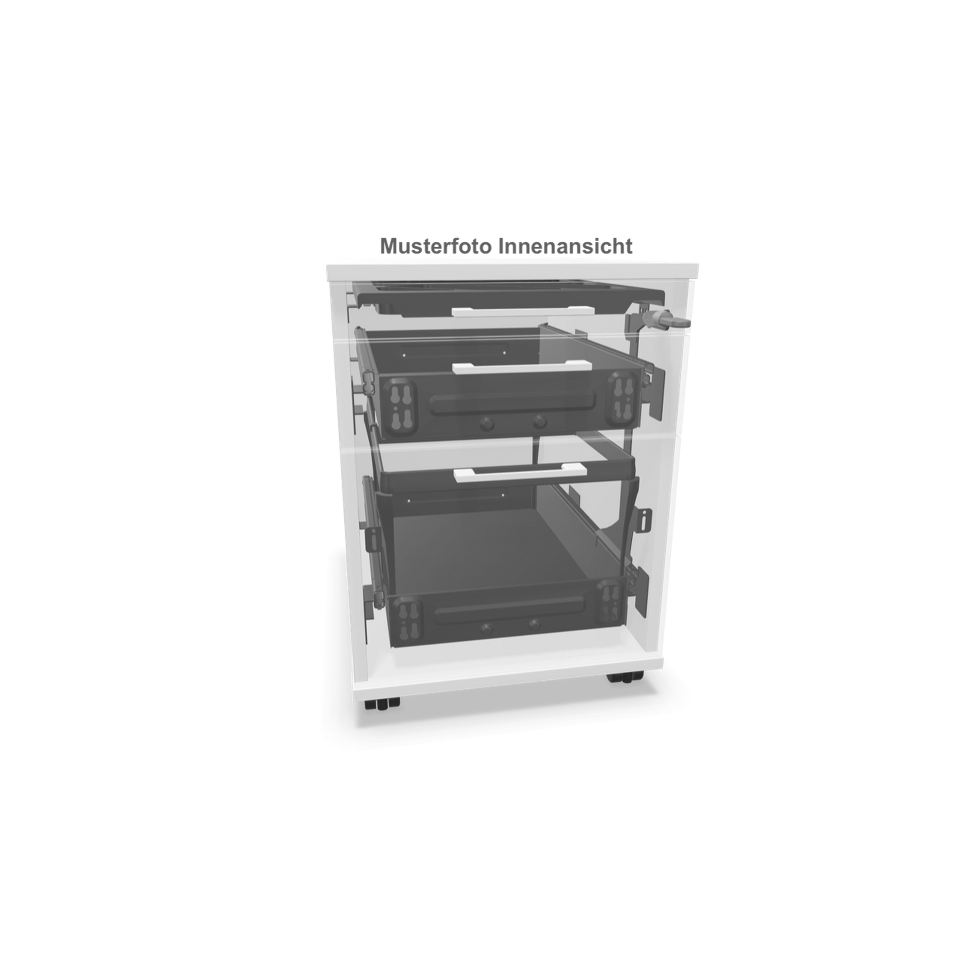 Narbutas Optima Roll-Korpus mit Hängeregister Perlgrau mit Griffen Silbergrau Innenansicht