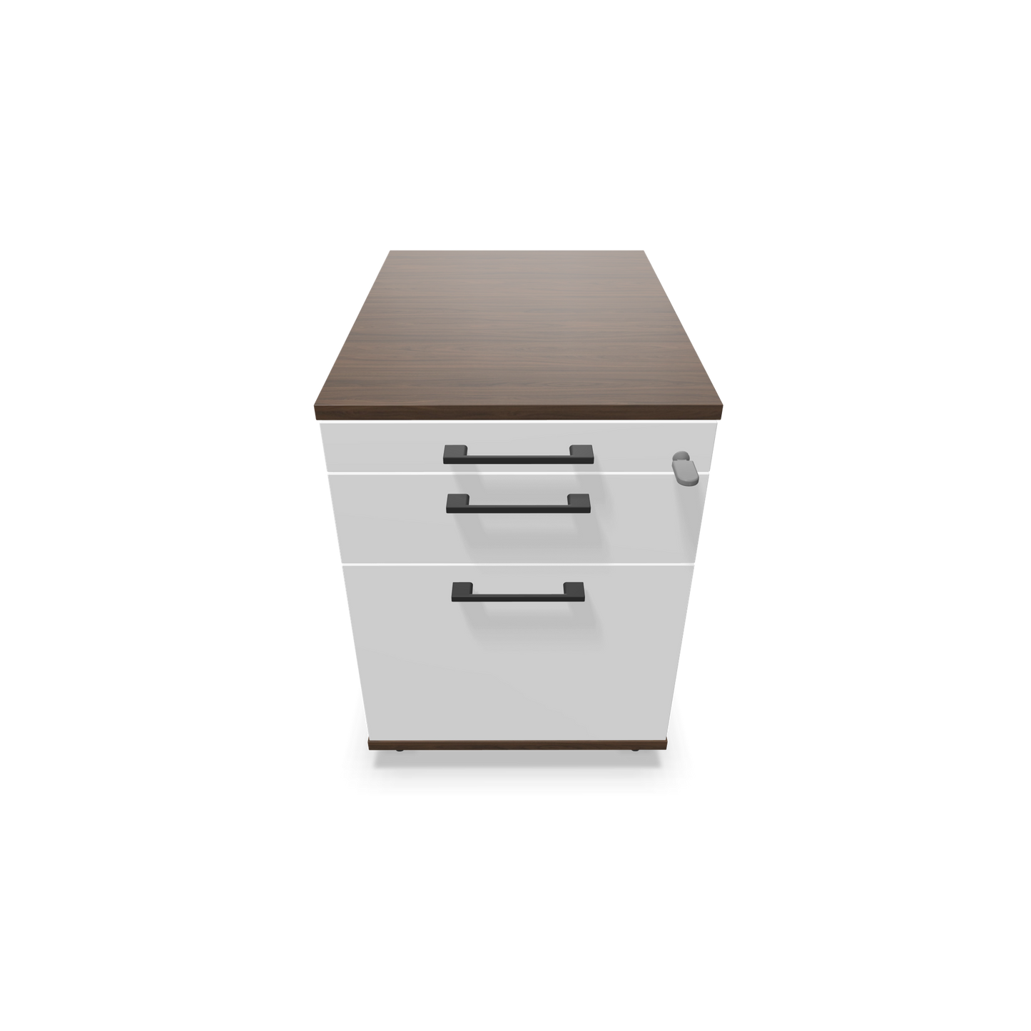 Narbutas Optima Roll-Korpus mit Hängeregister Nussbaumdekor und weisser Front mit Griffen Schwarz