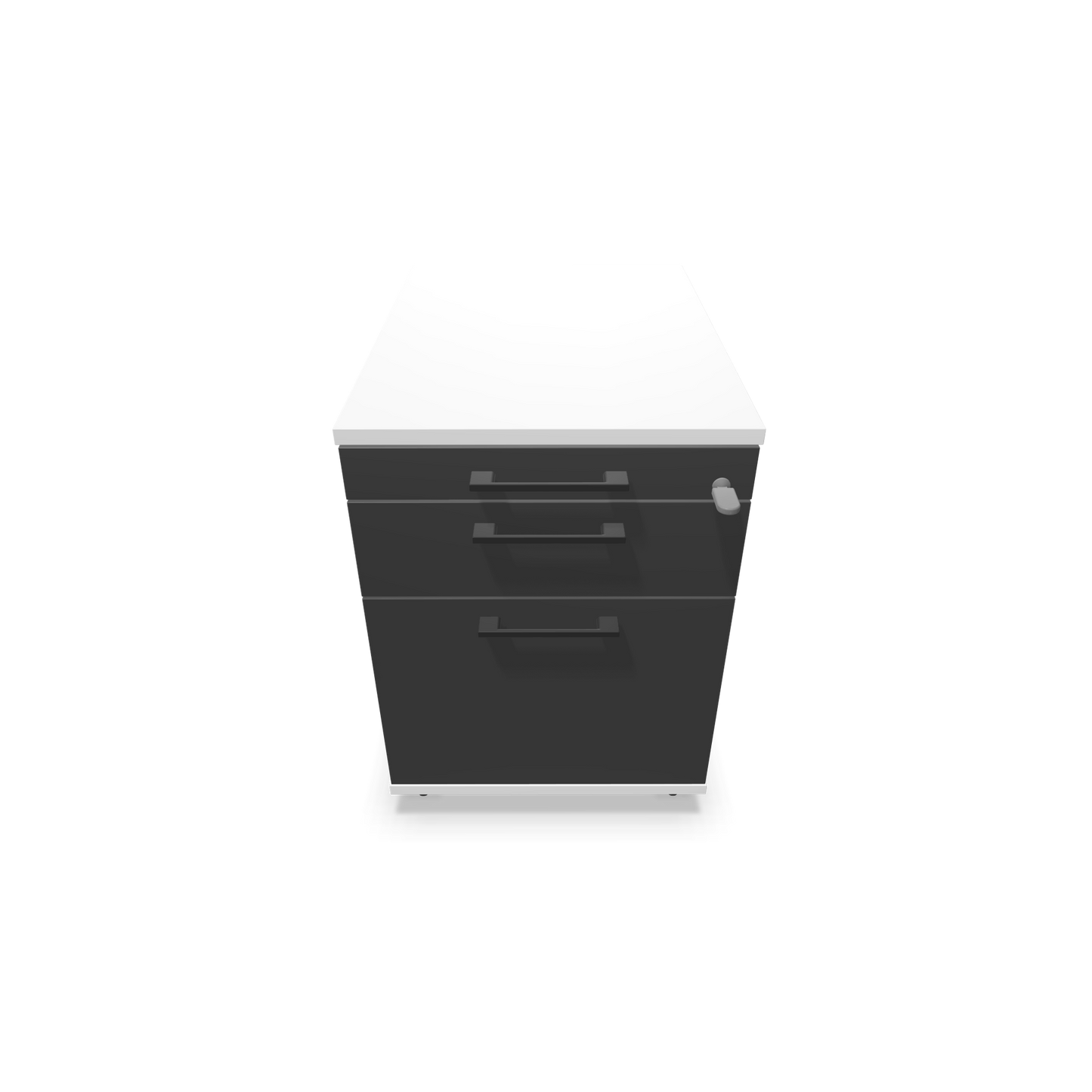 Narbutas Optima Roll-Korpus mit Hängeregister Weiss und dunkelgrauer Front mit Griffen Schwarz