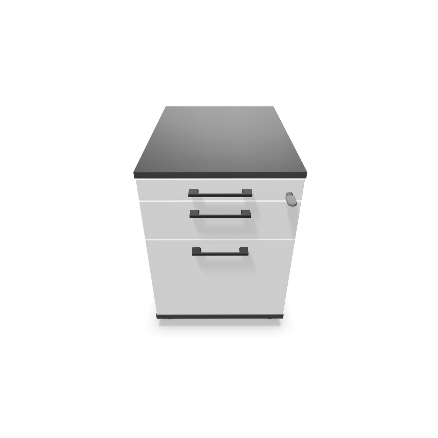 Narbutas Optima Roll-Korpus mit Hängeregister Dunkelgrau und weisser Front mit Griffen Schwarz