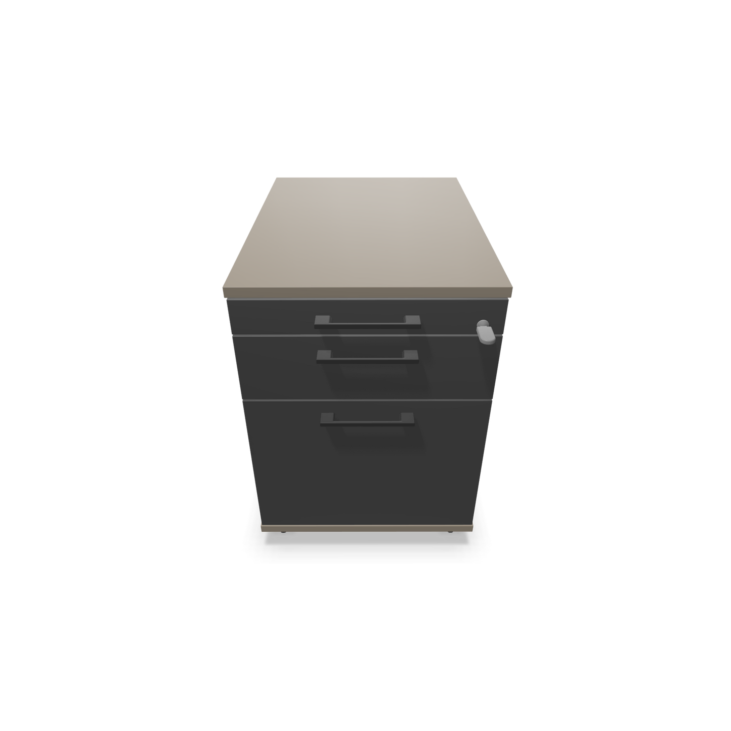 Narbutas Optima Roll-Korpus mit Hängeregister Cubanitgrau und dunkelgrauer Front mit Griffen Schwarz