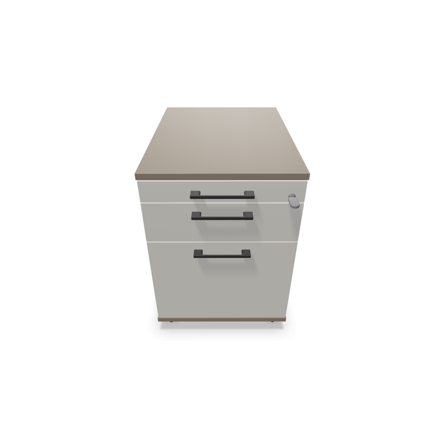 Narbutas Optima Roll-Korpus mit Hängeregister Cubanitgrau und perlgrauer Front mit Griffen Schwarz