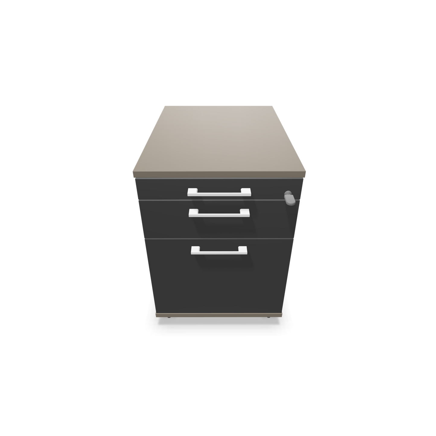 Narbutas Optima Roll-Korpus mit Hängeregister Cubanitgrau und dunkelgrau Front mit Griffen Weiss