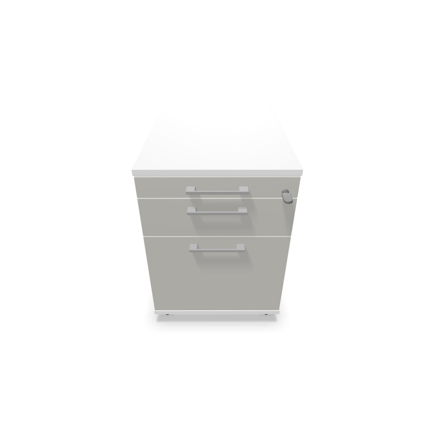 Narbutas Optima Roll-Korpus mit Hängeregister Weiss und perlgrauer Front mit Griffen Silbergrau