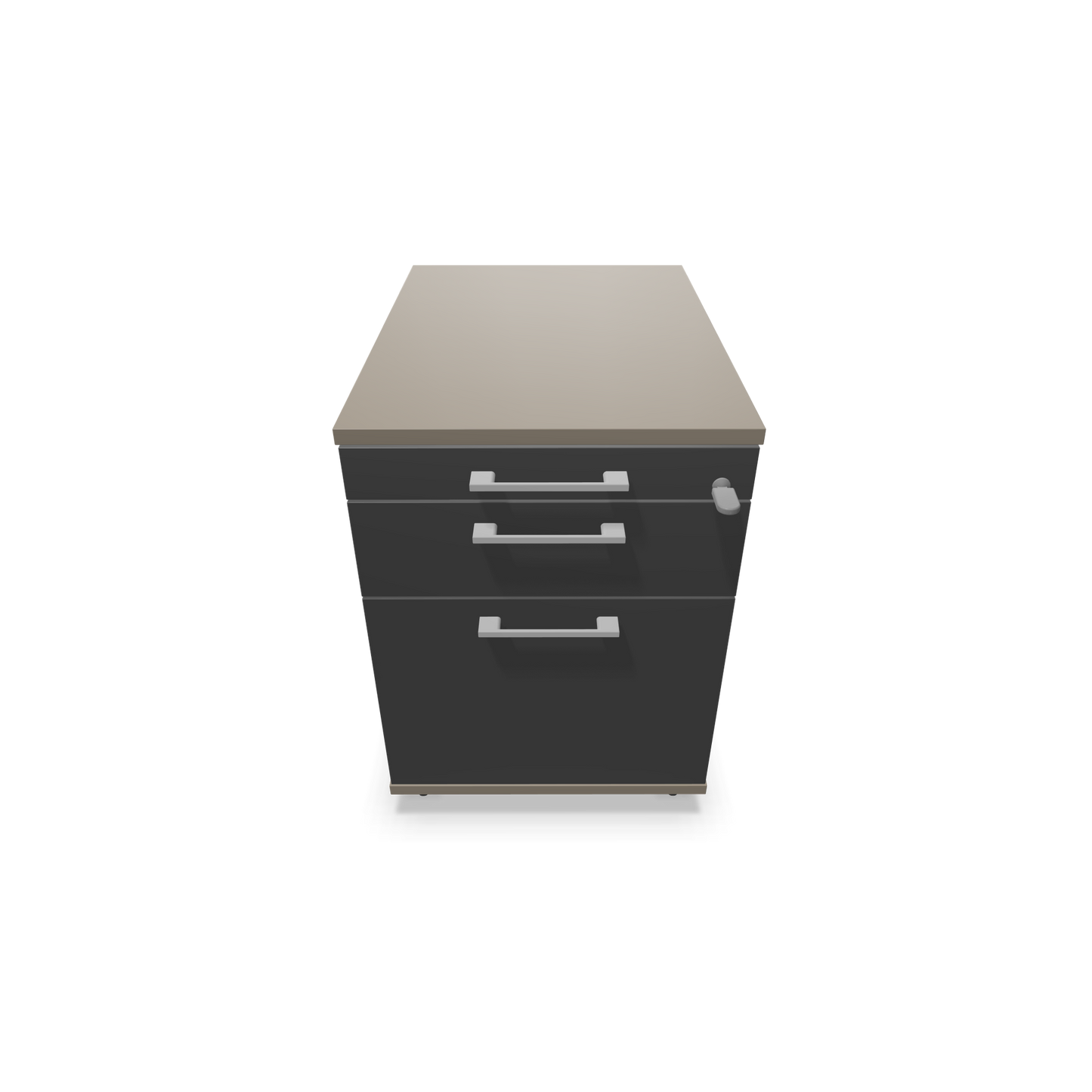 Narbutas Optima Roll-Korpus mit Hängeregister Cubanitgrau und dunkelgrauer Front mit Griffen Silbergrau