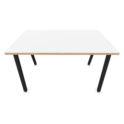 Narbutas Nova A Schreibtisch 1200x700mm - Gestell Schwarz  - Weiss mit Holzkante Frontansicht - 6023711