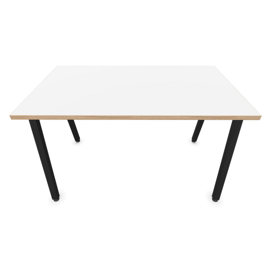 Narbutas Nova A Schreibtisch 1200x700mm - Gestell Schwarz  - Weiss mit Holzkante Frontansicht - 6023711
