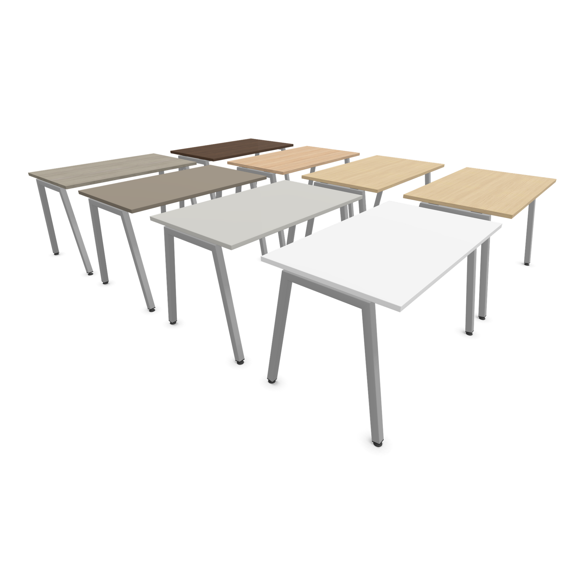 Narbutas Nova A Schreibtisch 1200x700mm -  Gestell Silbergrau  - Tischplatten Varianten schräg von der Seite - 6023723