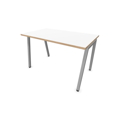 Narbutas Nova A Schreibtisch 1200x700mm -  Gestell Silbergrau  - Weiss mit Holzkante - 6023729