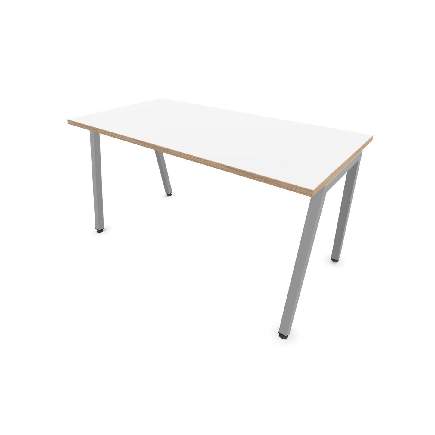 Narbutas Nova A Schreibtisch 1400x700mm -  Gestell Silbergrau  - Weiss mit Holzkante - 6023807