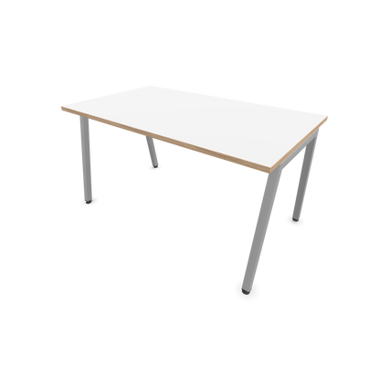 Narbutas Nova A Schreibtisch 1400x800mm -  Gestell Silbergrau  - Weiss mit Holzkante - 6023845