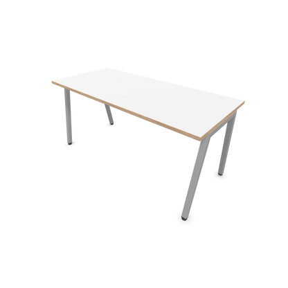 Narbutas Nova A Schreibtisch 1600x700mm -  Gestell Silbergrau  - Weiss mit Holzkante - 6023883