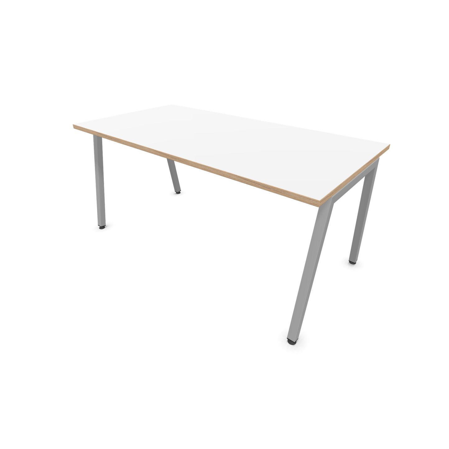 Narbutas Nova A Schreibtisch 1600x800mm -  Gestell Silbergrau  - Weiss mit Holzkante - 6023920