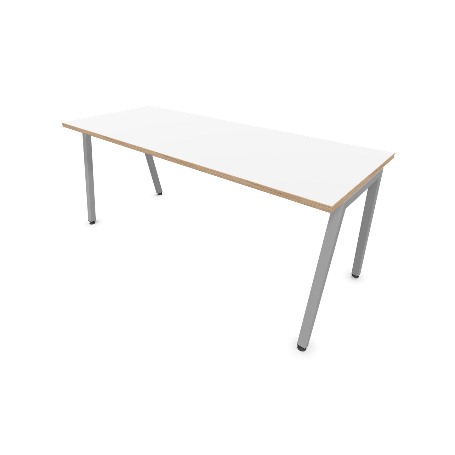 Narbutas Nova A Schreibtisch 1800x700mm -  Gestell Silbergrau  - Weiss mit Holzkante - 6023956