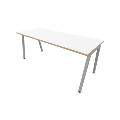 Narbutas Nova A Schreibtisch 1800x700mm -  Gestell Silbergrau  - Weiss mit Holzkante - 6023956