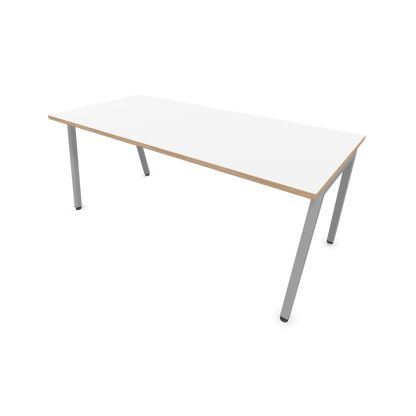 Narbutas Nova A Schreibtisch 1800x800mm -  Gestell Silbergrau  - Weiss mit Holzkante - 6023992