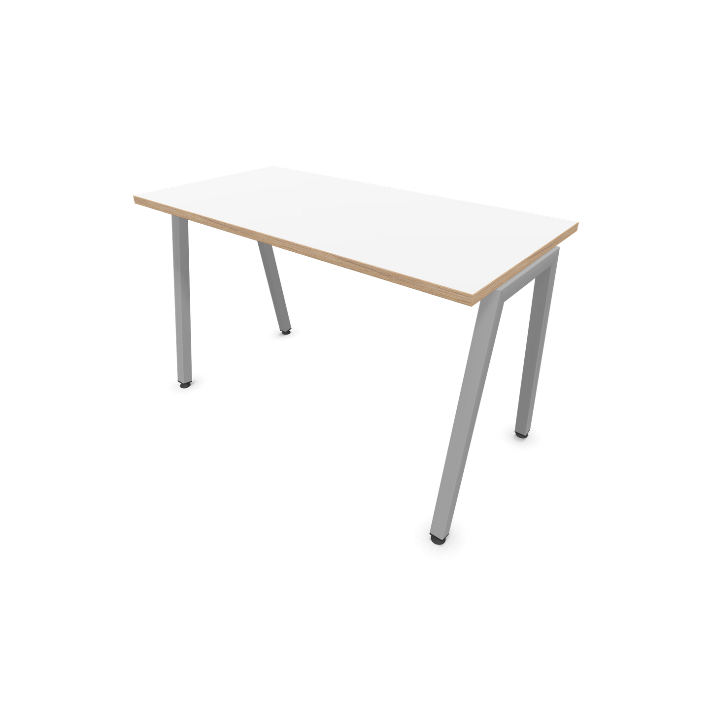 Narbutas Nova A Schreibtisch 1200x600mm -  Gestell Silbergrau  - Weiss mit Holzkante - 6024029
