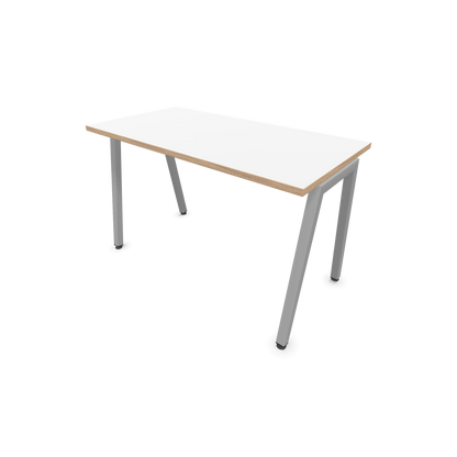 Narbutas Nova A Schreibtisch 1200x600mm -  Gestell Silbergrau  - Weiss mit Holzkante - 6024029
