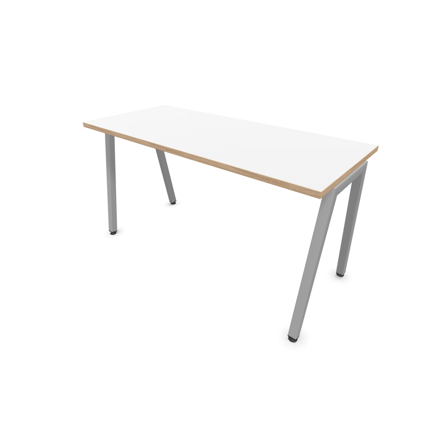 Narbutas Nova A Schreibtisch 1400x600mm -  Gestell Silbergrau  - Weiss mit Holzkante - 6024065