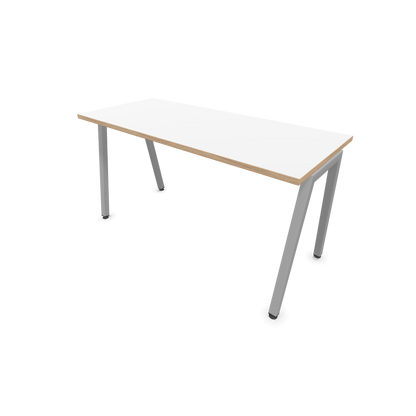 Narbutas Nova A Schreibtisch 1400x600mm -  Gestell Silbergrau  - Weiss mit Holzkante - 6024065