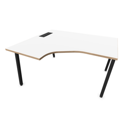 Narbutas Nova A Eckschreibtisch 1400x1200mm -  Gestell Schwarz - Ausrichtung Links - Weiss mit Holzkante - 6024083
