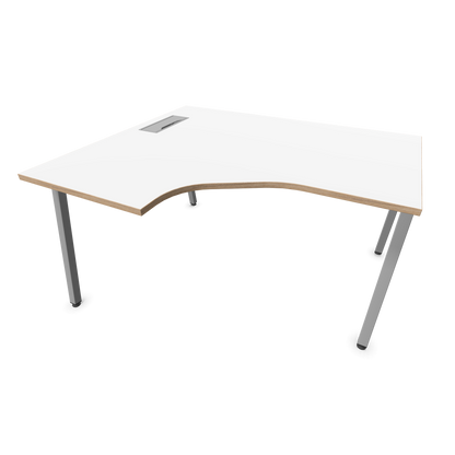 Narbutas Nova A Eckschreibtisch 1400x1200mm -  Gestell Silbergrau - Ausrichtung Links - Weiss mit Holzkante - 6024101