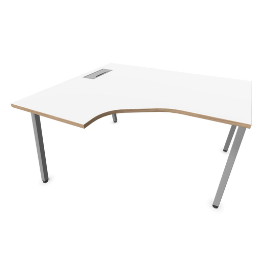 Narbutas Nova A Eckschreibtisch 1400x1200mm -  Gestell Silbergrau - Ausrichtung Links - Weiss mit Holzkante - 6024101