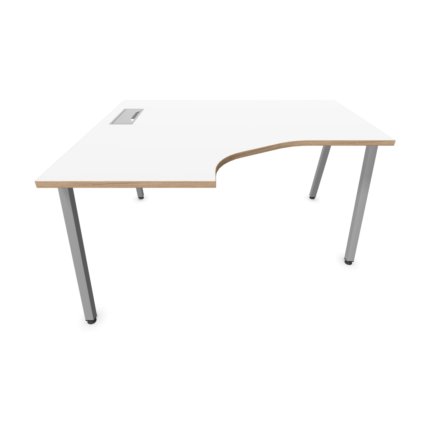Narbutas Nova A Eckschreibtisch 1400x1200mm -  Gestell Silbergrau - Ausrichtung Links - Weiss mit Holzkante Frontansicht - 6024101