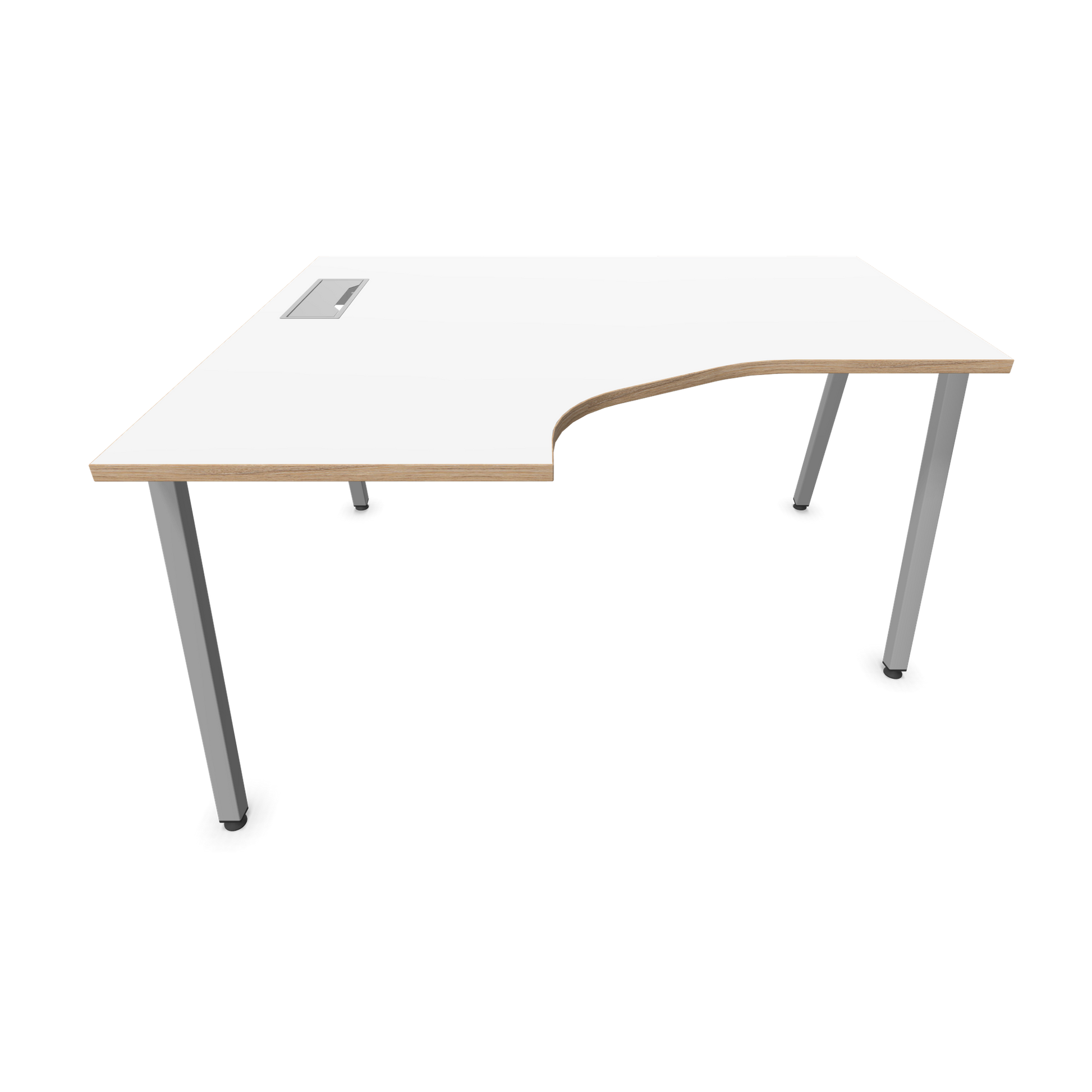 Narbutas Nova A Eckschreibtisch 1400x1200mm -  Gestell Silbergrau - Ausrichtung Links - Weiss mit Holzkante Frontansicht - 6024101