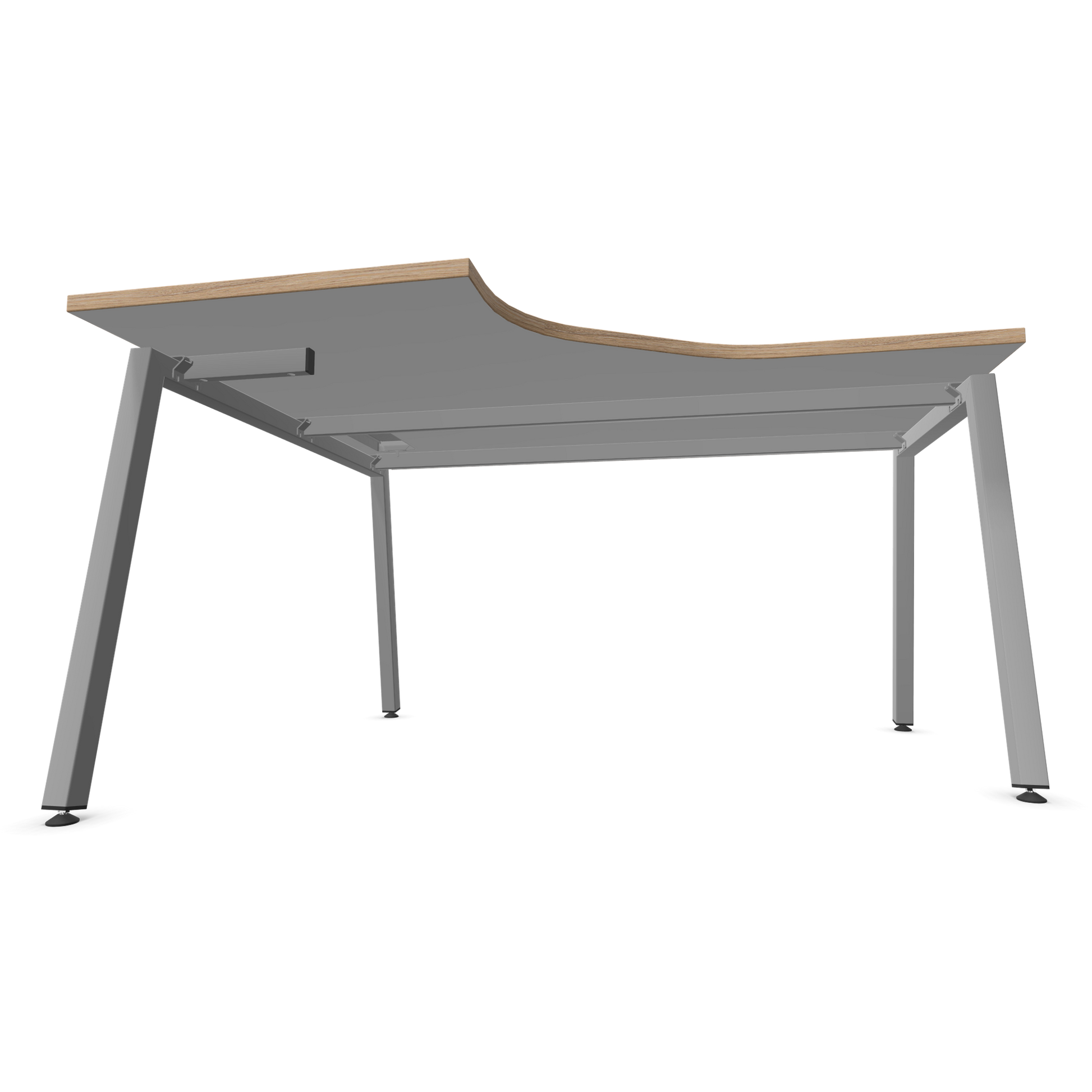 Narbutas Nova A Eckschreibtisch 1400x1200mm -  Gestell Silbergrau - Ausrichtung Links - Weiss mit Holzkante Ansicht von unten - 6024101