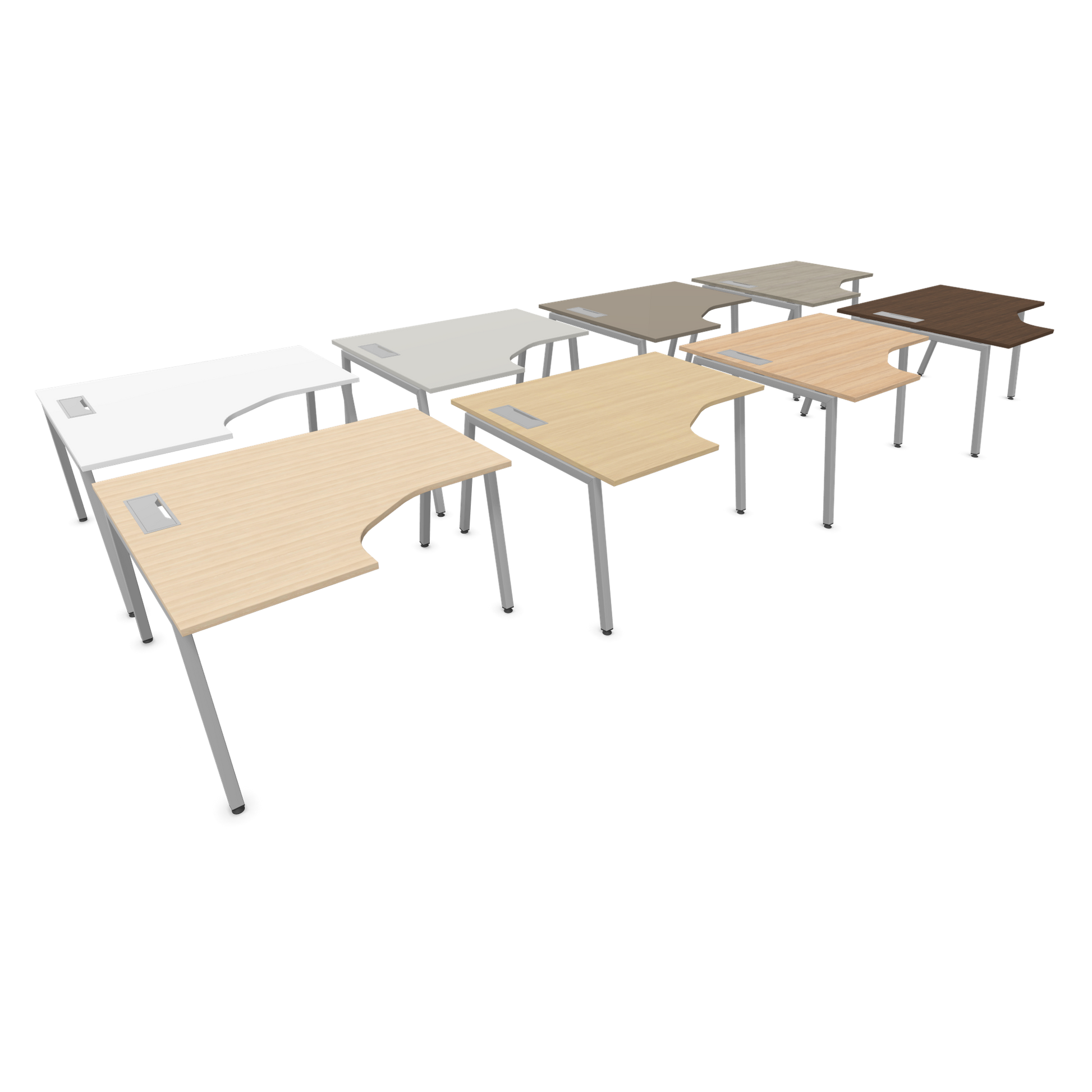 Narbutas Nova A Eckschreibtisch 1400x1200mm -  Gestell Silbergrau - Ausrichtung Links - Tischplatten Varianten seitlich Frontal - 6024101