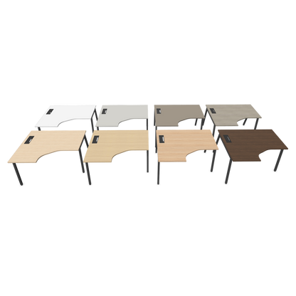 Narbutas Nova A Eckschreibtisch 1400x1200mm -  Gestell Dunkelgrau - Ausrichtung Links - mit Tischplattenvarianten von vorne - 6024104
