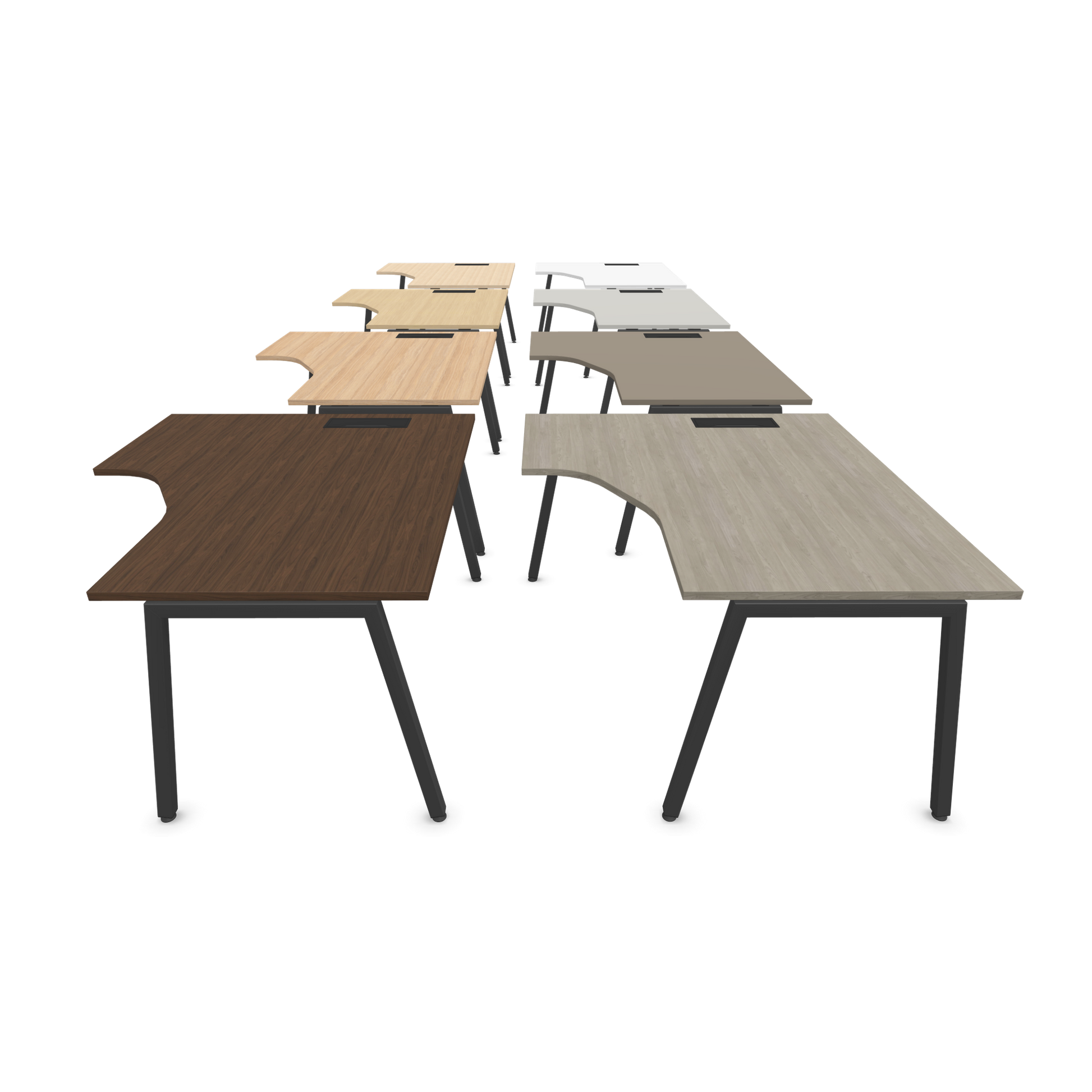 Narbutas Nova A Eckschreibtisch 1400x1200mm -  Gestell Dunkelgrau - Ausrichtung Links - mit Tischplattenvarianten von der Seite - 6024104