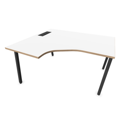 Narbutas Nova A Eckschreibtisch 1400x1200mm -  Gestell Dunkelgrau - Ausrichtung Links - Weiss mit Holzkante - 6024110