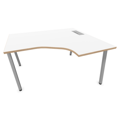 Narbutas Nova A Eckschreibtisch 1400x1200mm -  Gestell Silbergrau - Ausrichtung Rechts - Weiss mit Holzkante - 60241209