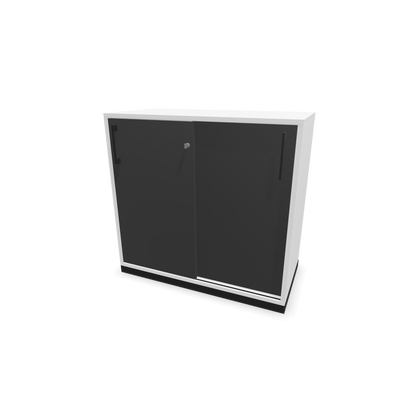 Narbutas Choice Schiebetürschrank 2-OH - 800mm - Weiss und dunkelgrauer Front mit Griffen Schwarz