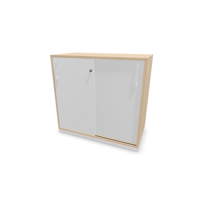 Narbutas Choice Schiebetürschrank 2-OH - 800mm - Eschendekor sandbeige und weisser Front mit Griffen Weiss