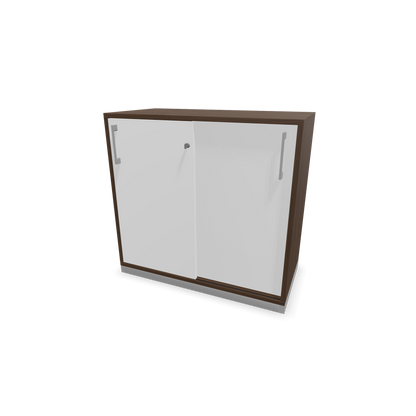 Narbutas Choice Schiebetürschrank 2-OH - 800mm - Nussbaumdekor und weisser Front mit Griffen Silbergrau