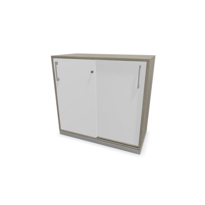Narbutas Choice Schiebetürschrank 2-OH - 800mm - Holzdekor grau und weisser Front mit Griffen Silbergrau