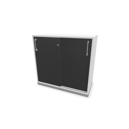 Narbutas Choice Schiebetürschrank 2-OH - 800mm - Weiss und dunkelgrauer Front mit Griffen Silbergrau