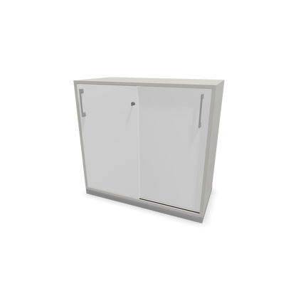 Narbutas Choice Schiebetürschrank 2-OH - 800mm - Perlgrau und weisser Front mit Griffen Silbergrau