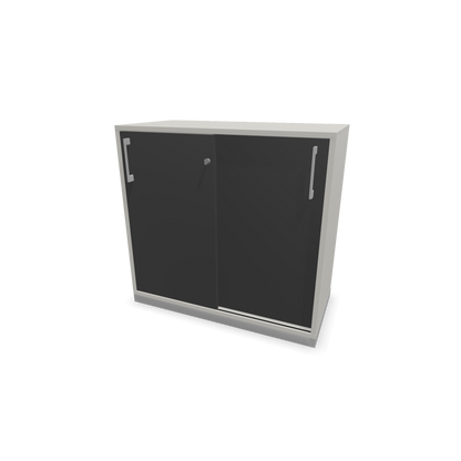 Narbutas Choice Schiebetürschrank 2-OH - 800mm - Perlgrau und dunkelgrauer Front mit Griffen Silbergrau