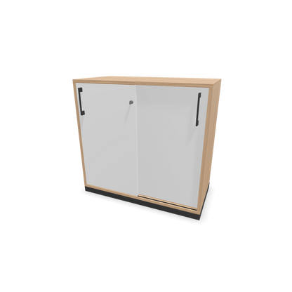 Narbutas Choice Schiebetürschrank 2-OH - 800mm - Bernsteineichendekor und weisser Front mit Griffen Dunkelgrau