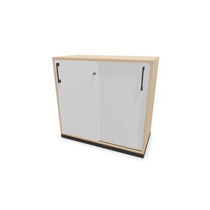 Narbutas Choice Schiebetürschrank 2-OH - 800mm - Eschendekor sandbeige und weisser Front mit Griffen Dunkelgrau