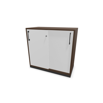 Narbutas Choice Schiebetürschrank 2-OH - 800mm - Nussbaumdekor und weisser Front mit Griffen Dunkelgrau