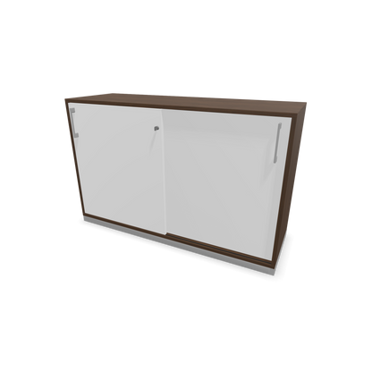 Narbutas Choice Schiebetürschrank 2-OH - 1200mm - Nussbaumdekor dunkel und weisser Front mit Griffen Silbergrau - 6027044