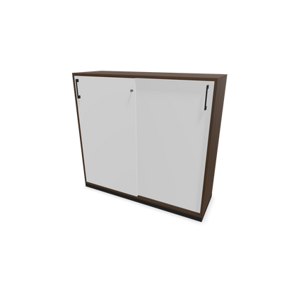 Narbutas Choice Schiebetürschrank 3-OH - 1200mm - Nussbaumdekor dunkel und weisser Front mit Griffen Schwarz - 6027168