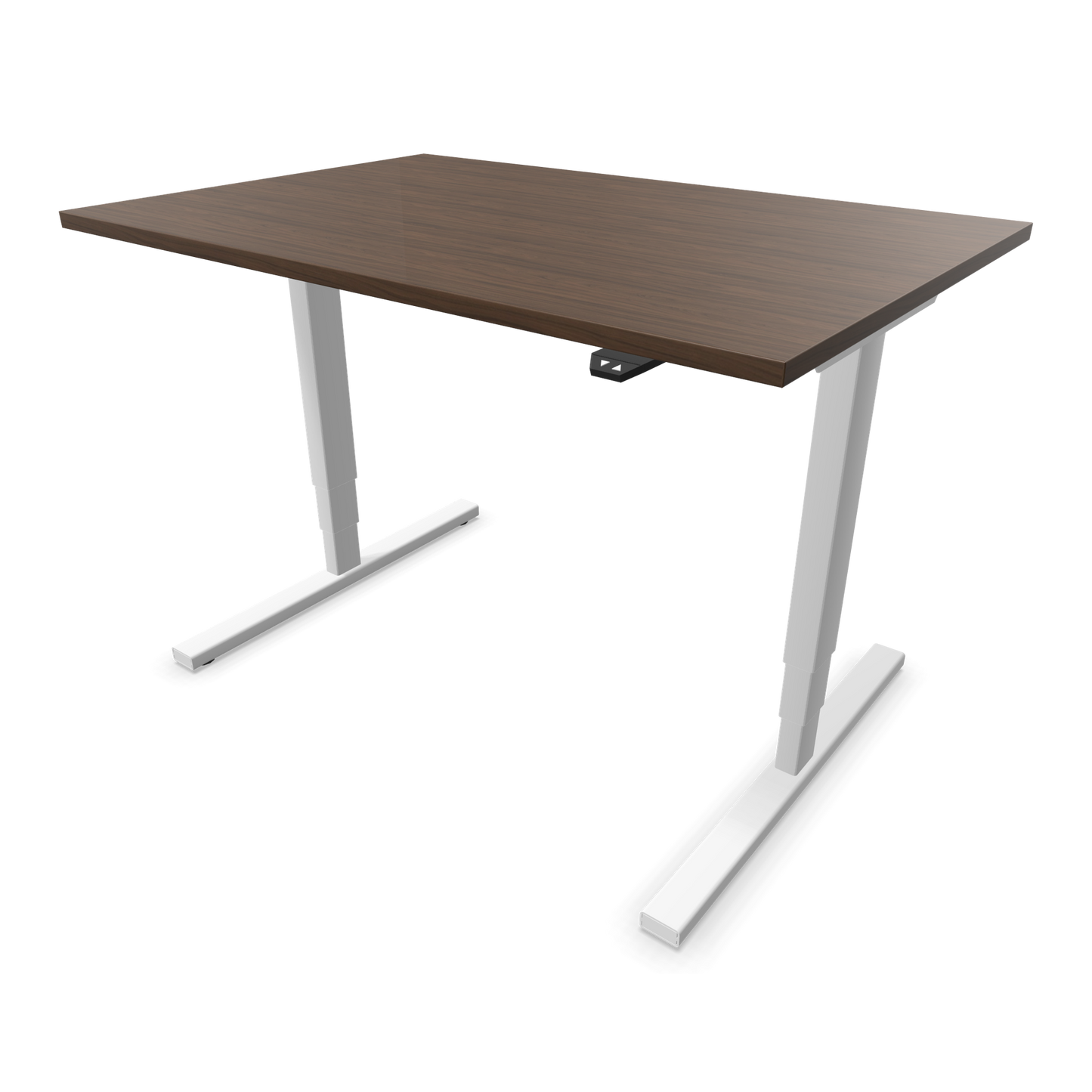 Narbutas Easy Sitz-Steh-Schreibtisch 1200x800mm, Gestell Weiss, Tischplatte Walnussdekor dunkel mit Struktur
