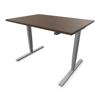 Narbutas Easy High Sitz-Steh-Schreibtisch 1200x800mm, Gestell Silbergrau, Tischplatte Walnussdekor dunkel mit Struktur